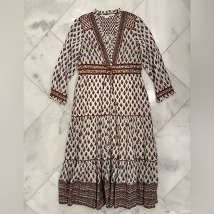 Veronica Beard- Elegant White and Red Patterned Women's Dress